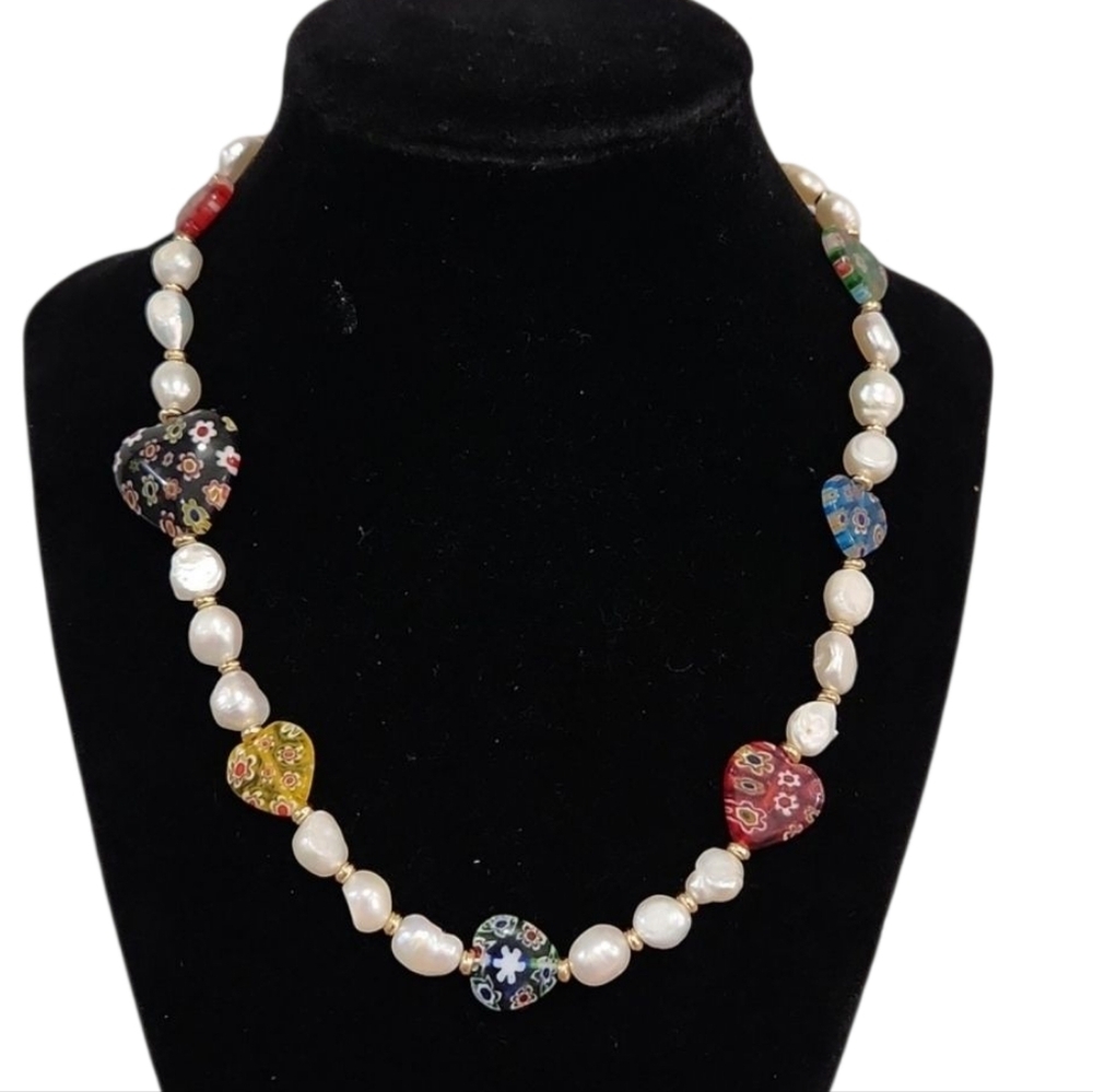 Piper K Freshwater Glass Pearl Floral Heart Pearl 16 Necklace 50$